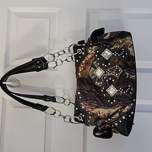 Camo Western Cross Rhinestones Purse